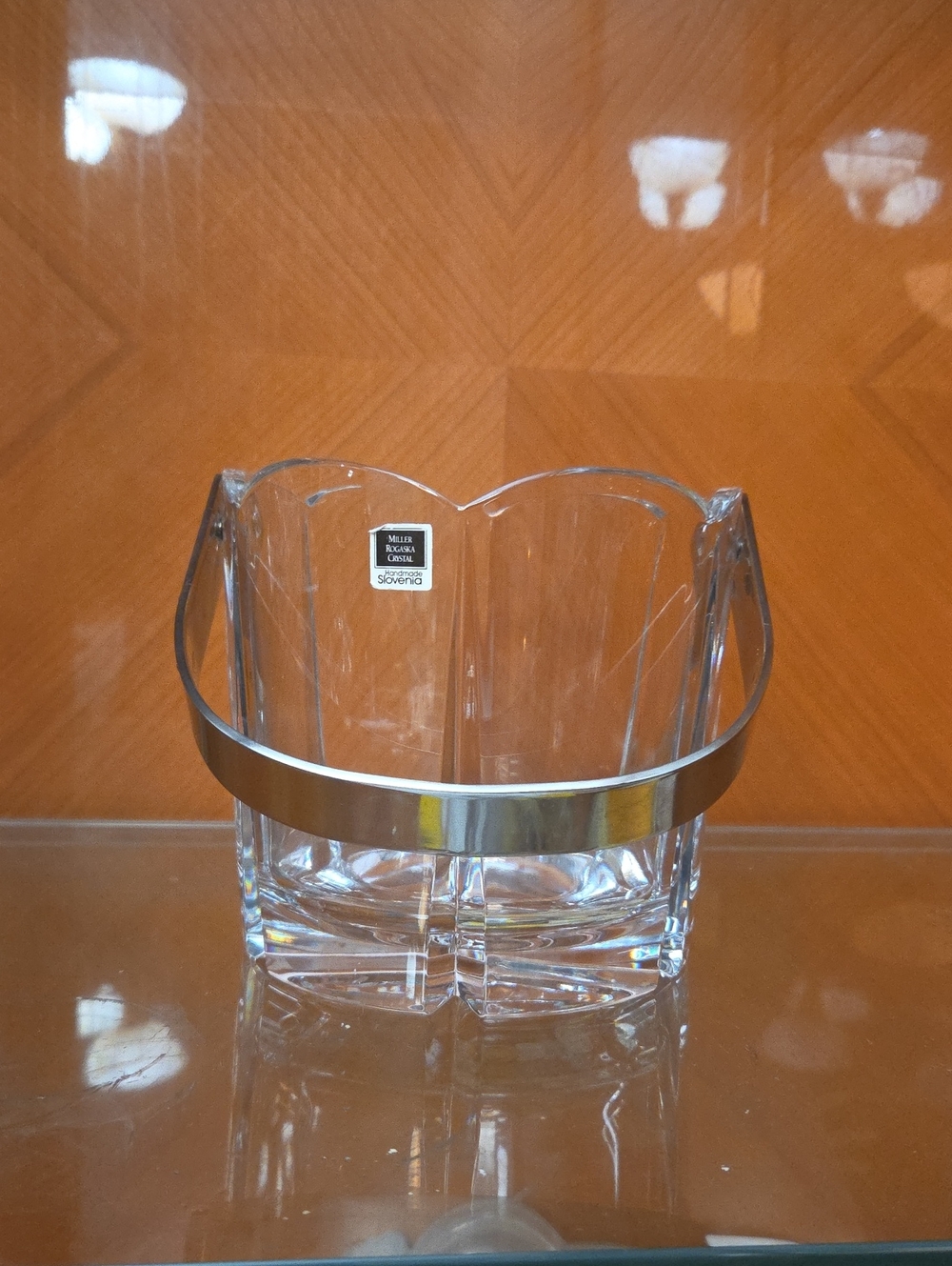 Mikasa Clear Crystal Ice Bucket with Silver Band Accent